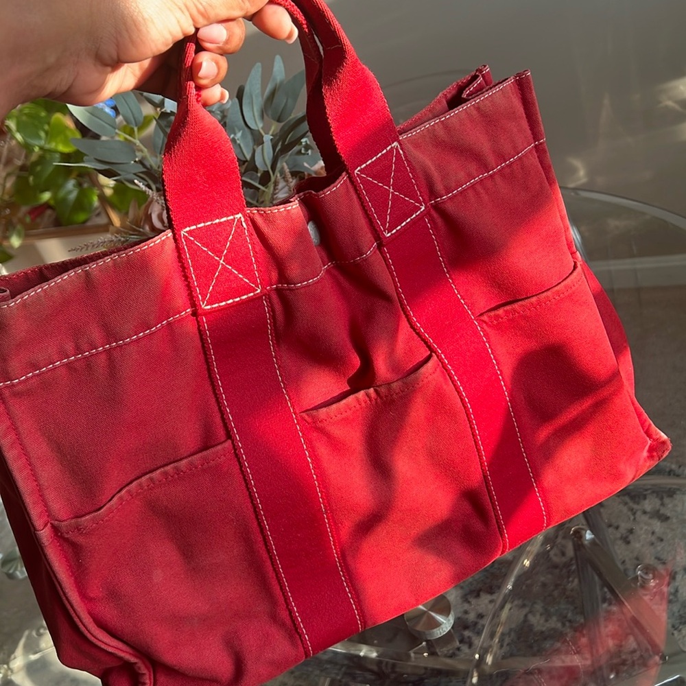 Authentic Red Hermes tote bag red canvas